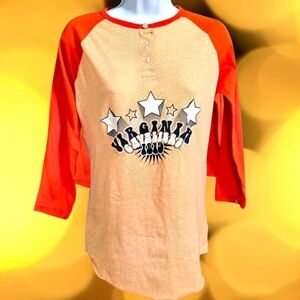 Dual Color Neon Orange Virginia Graveyard 1819 Retro Graphic 3/4 Sleeve Top Larg